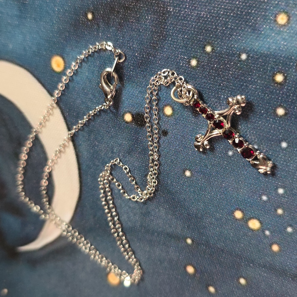 Vamp Gothic Cross Necklace with Red Stones